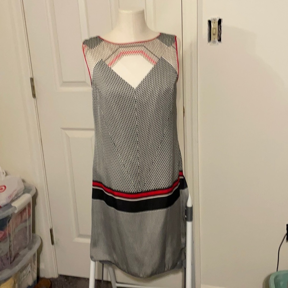 Max Studio Black White Sheath Dress with Red Trim